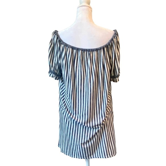 Max Studio Blue Striped Off The Shoulder Puff Sleeve Blouse Stretch Women XL - Picture 5 of 9